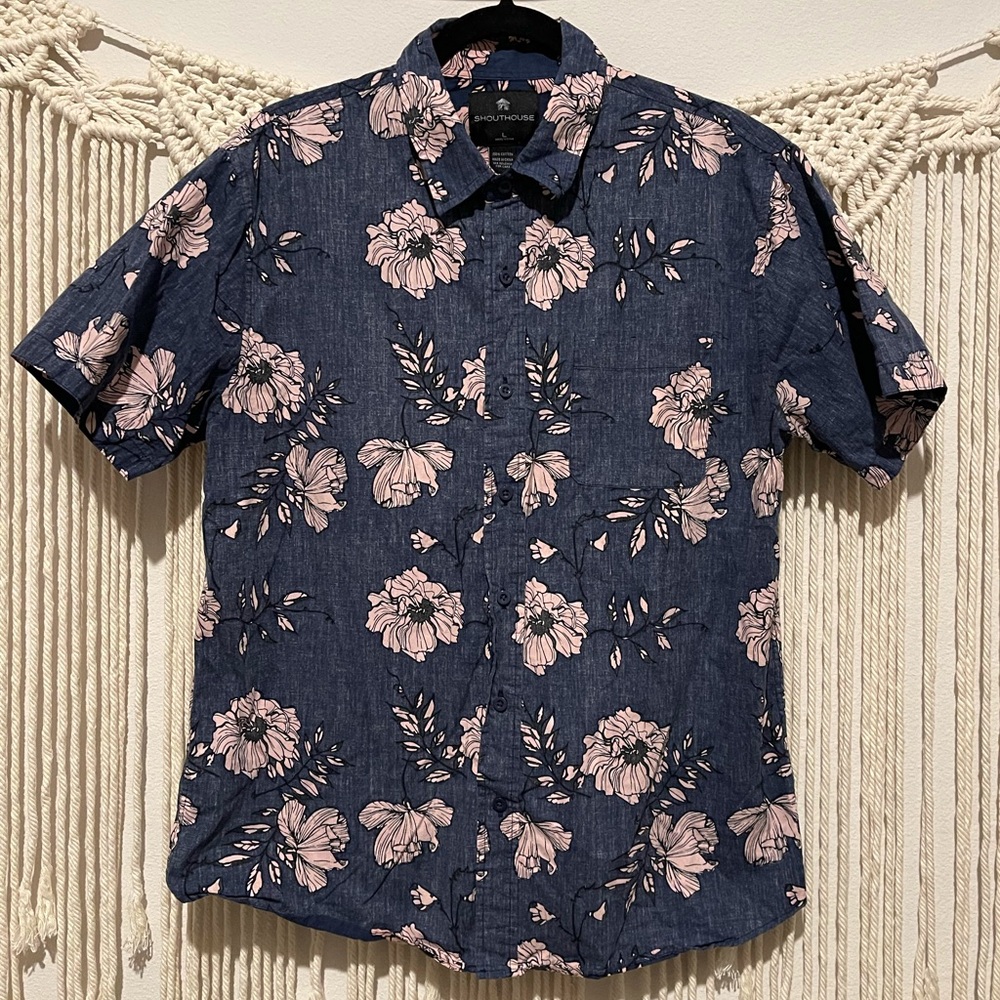 Shouthouse Dress Casual Summer Button-Down Shirt Sz L